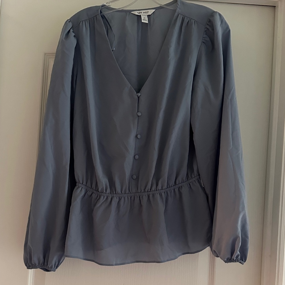 Nine West Slate Blue Button-Down Blouse
